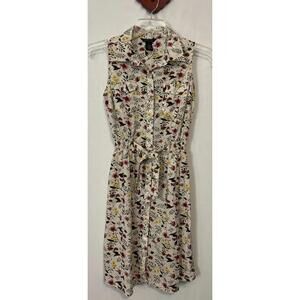 Millenium Womens Small Ivory Floral Button-Up Sleeveless Knee-Length Dress A4388